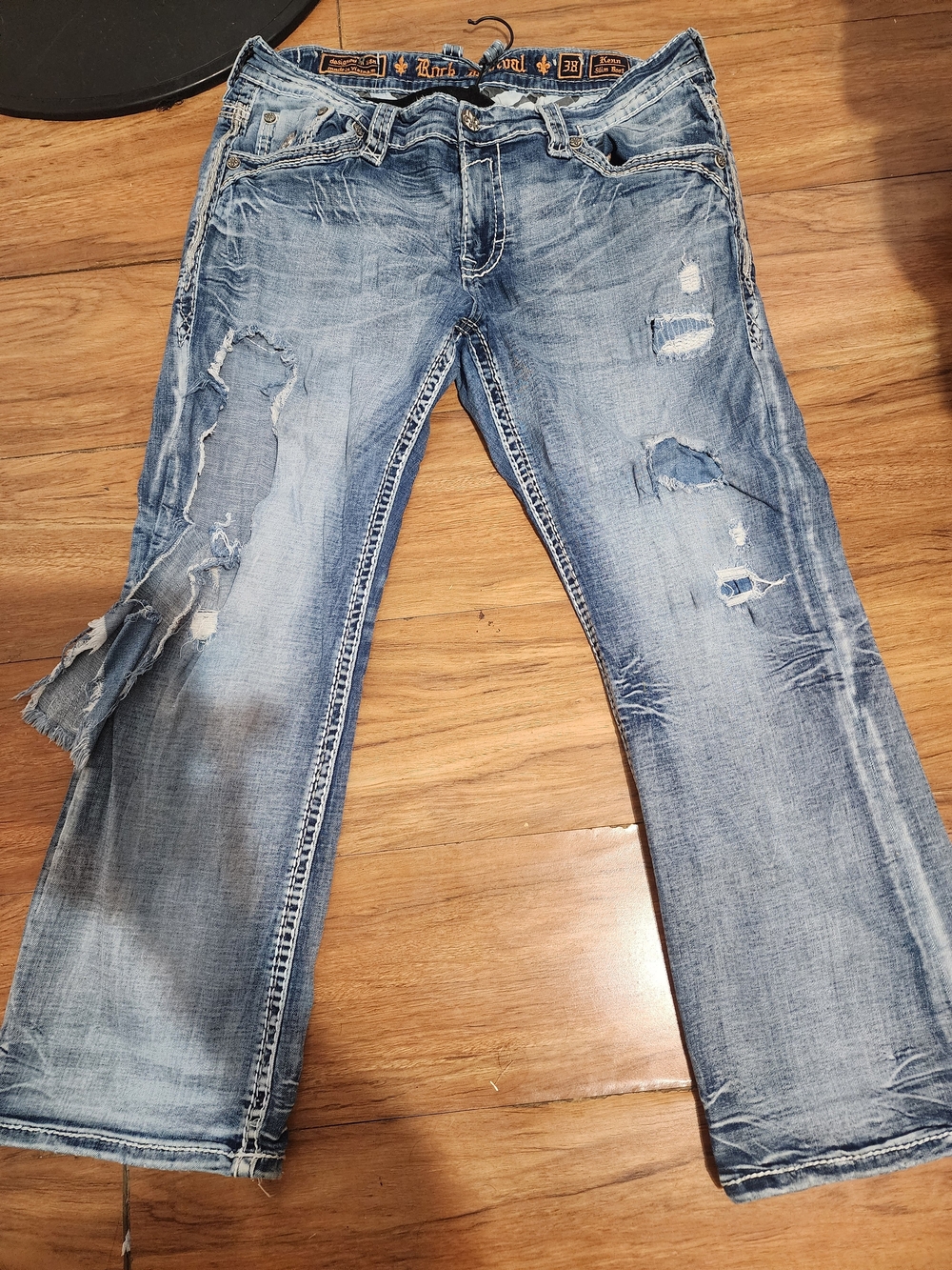 Rock Revival Men's Light Blue Distressed Bootcut Jeans